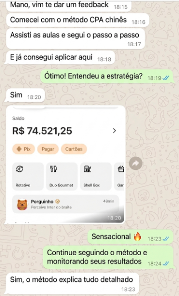 Depoimento de aluno acompanhando os resultados do método